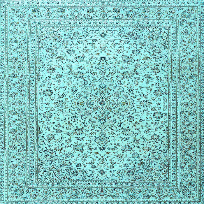 Square Machine Washable Medallion Light Blue Traditional Rug, wshtr4005lblu