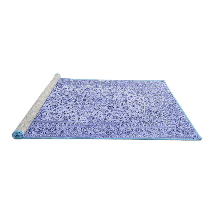 Sideview of Machine Washable Medallion Blue Traditional Rug, wshtr4005blu