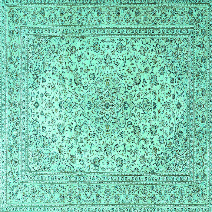 Square Machine Washable Medallion Turquoise Traditional Area Rugs, wshtr4005turq
