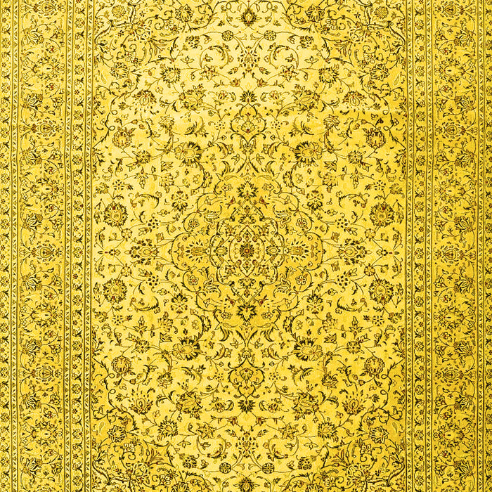 Machine Washable Medallion Yellow Traditional Rug, wshtr4005yw
