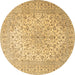 Round Machine Washable Medallion Brown Traditional Rug, wshtr4005brn