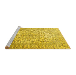 Sideview of Machine Washable Medallion Yellow Traditional Rug, wshtr4005yw
