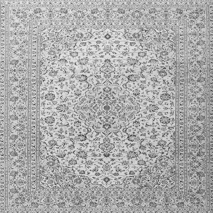 Round Machine Washable Medallion Gray Traditional Rug, wshtr4005gry