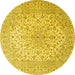 Round Machine Washable Medallion Yellow Traditional Rug, wshtr4005yw