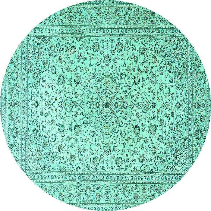 Round Machine Washable Medallion Turquoise Traditional Area Rugs, wshtr4005turq