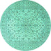 Round Machine Washable Medallion Turquoise Traditional Area Rugs, wshtr4005turq