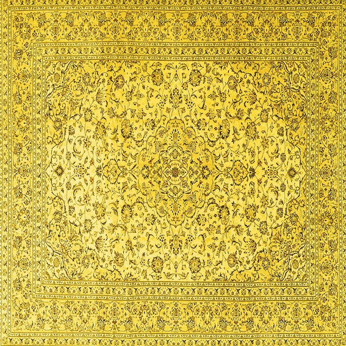 Square Machine Washable Medallion Yellow Traditional Rug, wshtr4005yw