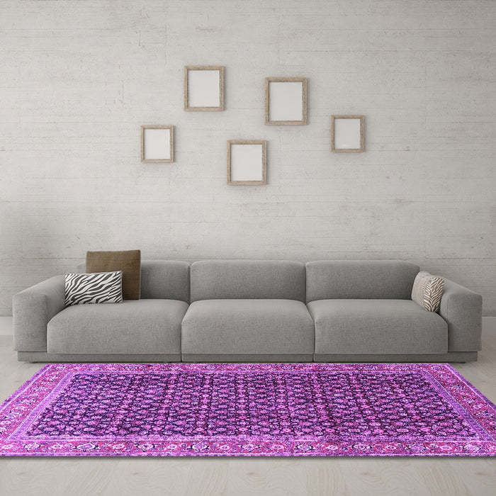 Machine Washable Persian Purple Traditional Area Rugs in a Living Room, wshtr4006pur