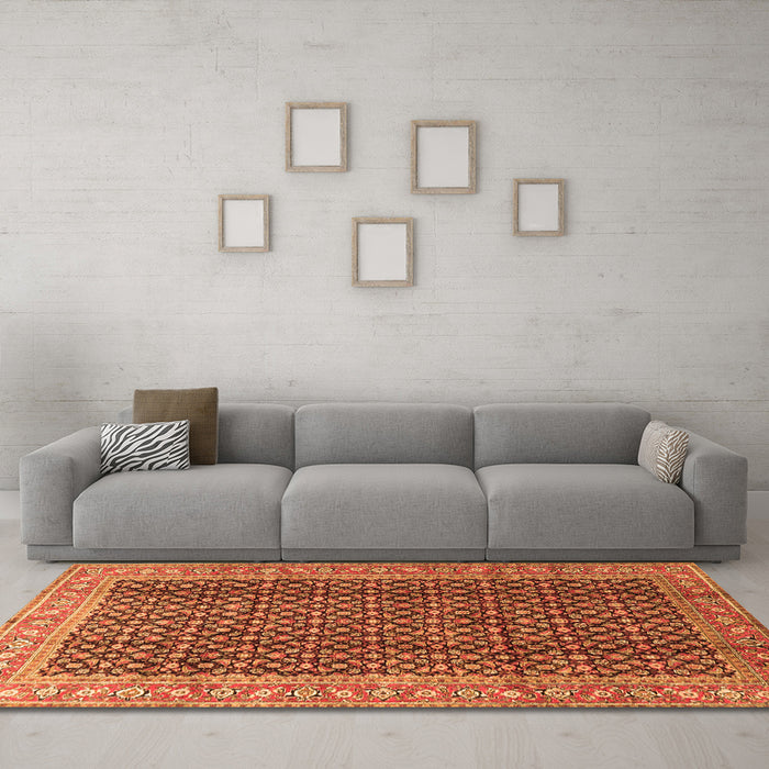 Machine Washable Persian Orange Traditional Area Rugs in a Living Room, wshtr4006org