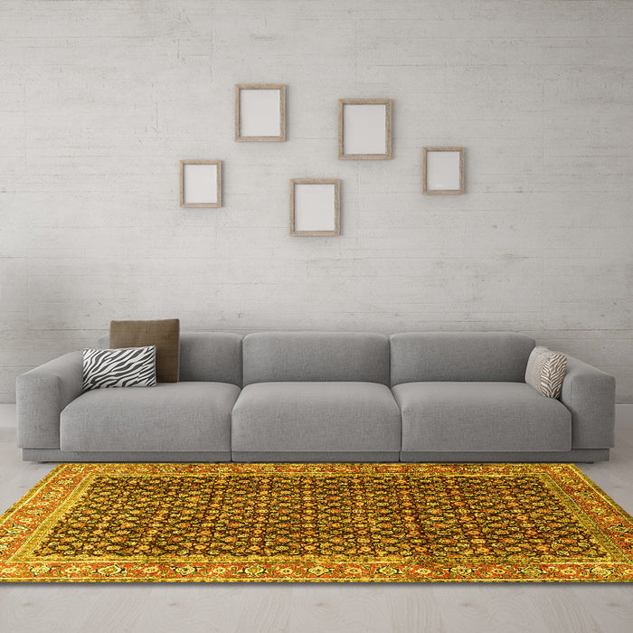 Machine Washable Persian Yellow Traditional Rug in a Living Room, wshtr4006yw