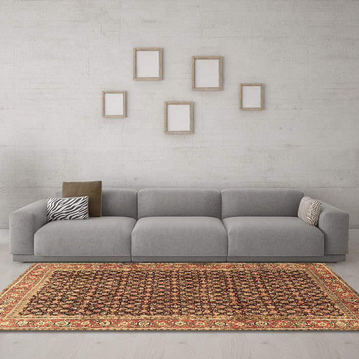 Machine Washable Persian Brown Traditional Rug in a Living Room,, wshtr4006brn
