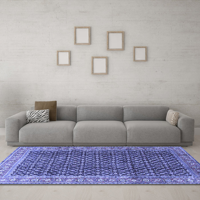 Machine Washable Persian Blue Traditional Rug in a Living Room, wshtr4006blu