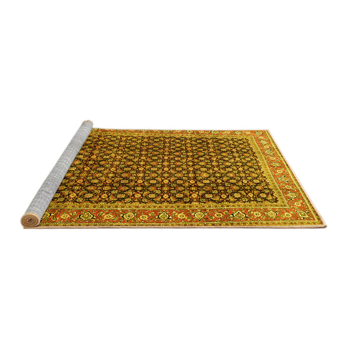 Sideview of Machine Washable Persian Yellow Traditional Rug, wshtr4006yw