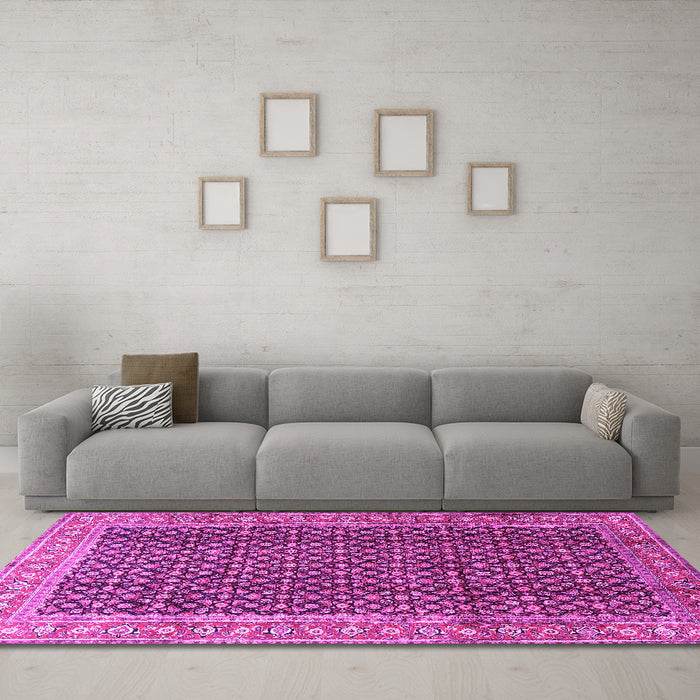 Machine Washable Persian Pink Traditional Rug in a Living Room, wshtr4006pnk
