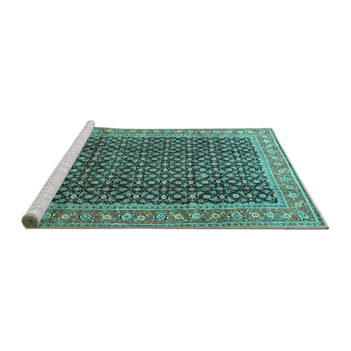 Sideview of Machine Washable Persian Turquoise Traditional Area Rugs, wshtr4006turq