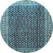 Round Machine Washable Persian Light Blue Traditional Rug, wshtr4006lblu