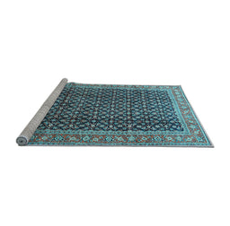 Sideview of Machine Washable Persian Light Blue Traditional Rug, wshtr4006lblu