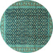 Round Machine Washable Persian Turquoise Traditional Area Rugs, wshtr4006turq