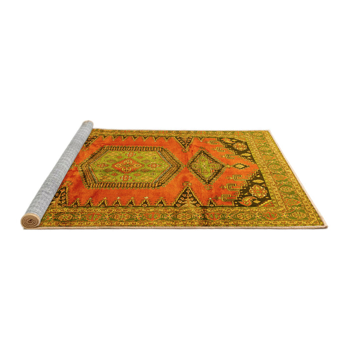 Sideview of Machine Washable Persian Yellow Traditional Rug, wshtr4007yw