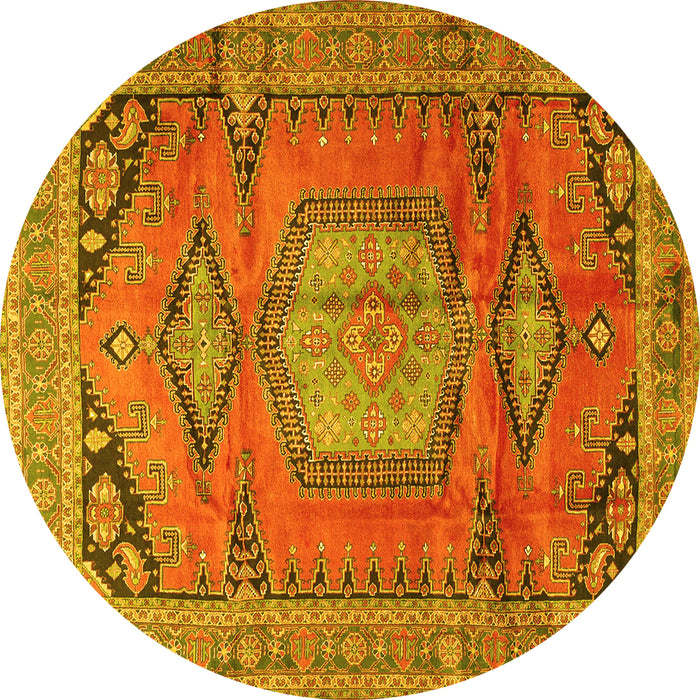 Round Machine Washable Persian Yellow Traditional Rug, wshtr4007yw