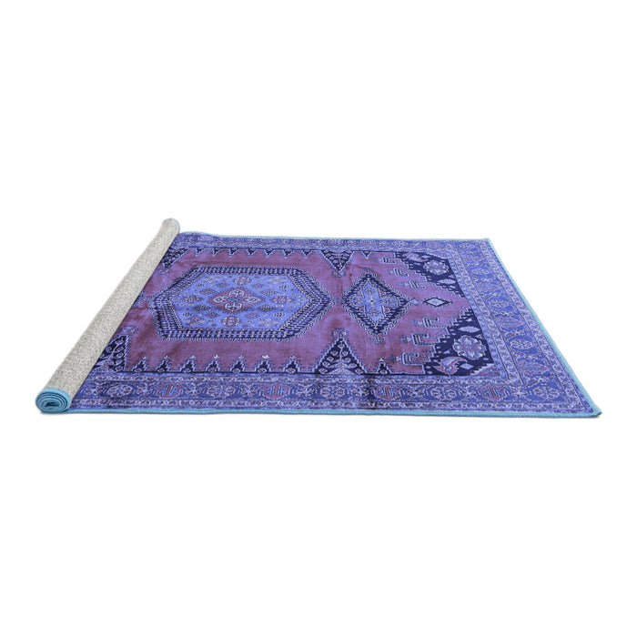 Sideview of Machine Washable Persian Blue Traditional Rug, wshtr4007blu