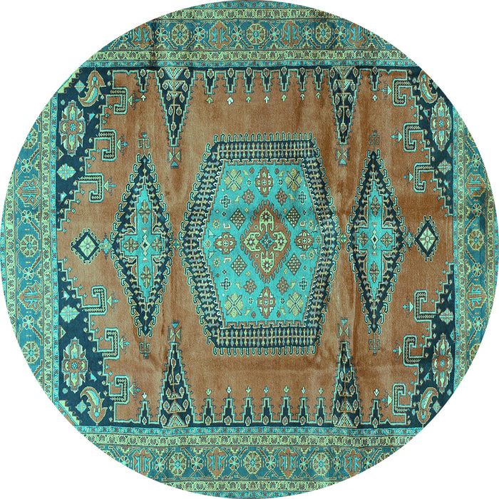 Round Persian Turquoise Traditional Rug, tr4007turq