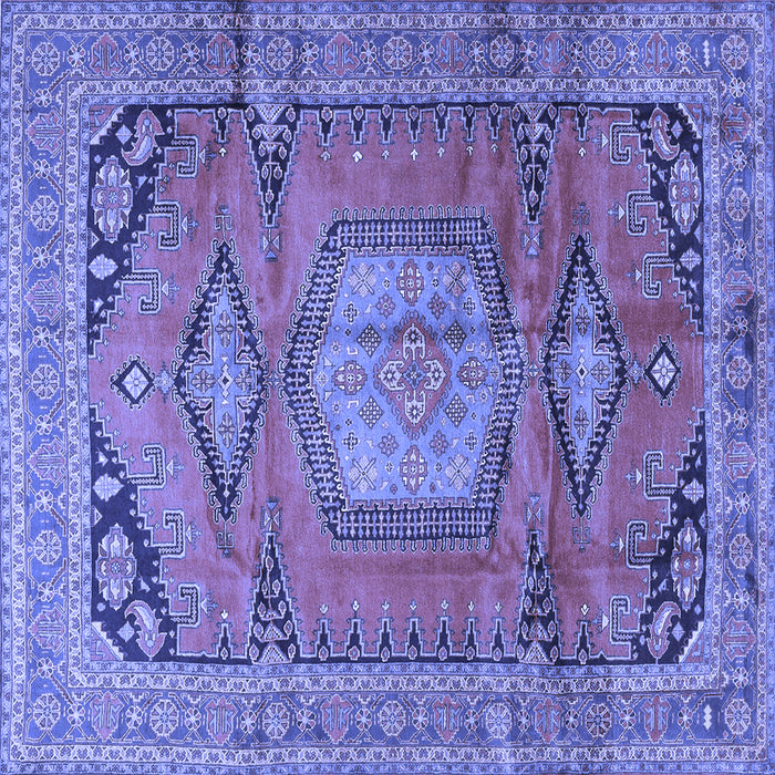 Square Machine Washable Persian Blue Traditional Rug, wshtr4007blu