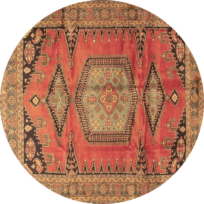 Round Machine Washable Persian Brown Traditional Rug, wshtr4007brn