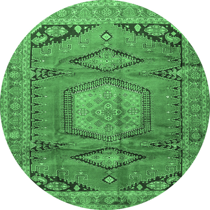 Round Persian Emerald Green Traditional Rug, tr4007emgrn