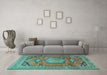 Machine Washable Persian Turquoise Traditional Area Rugs in a Living Room,, wshtr4007turq