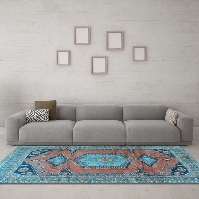 Machine Washable Persian Light Blue Traditional Rug in a Living Room, wshtr4007lblu