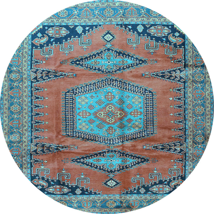 Round Machine Washable Persian Light Blue Traditional Rug, wshtr4007lblu