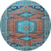 Round Machine Washable Persian Light Blue Traditional Rug, wshtr4007lblu