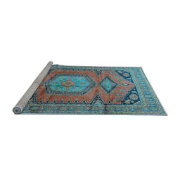 Sideview of Machine Washable Persian Light Blue Traditional Rug, wshtr4007lblu