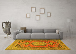 Machine Washable Persian Yellow Traditional Rug in a Living Room, wshtr4007yw