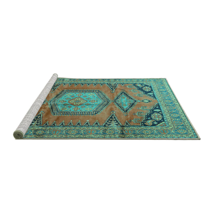 Sideview of Machine Washable Persian Turquoise Traditional Area Rugs, wshtr4007turq