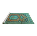 Sideview of Machine Washable Persian Turquoise Traditional Area Rugs, wshtr4007turq