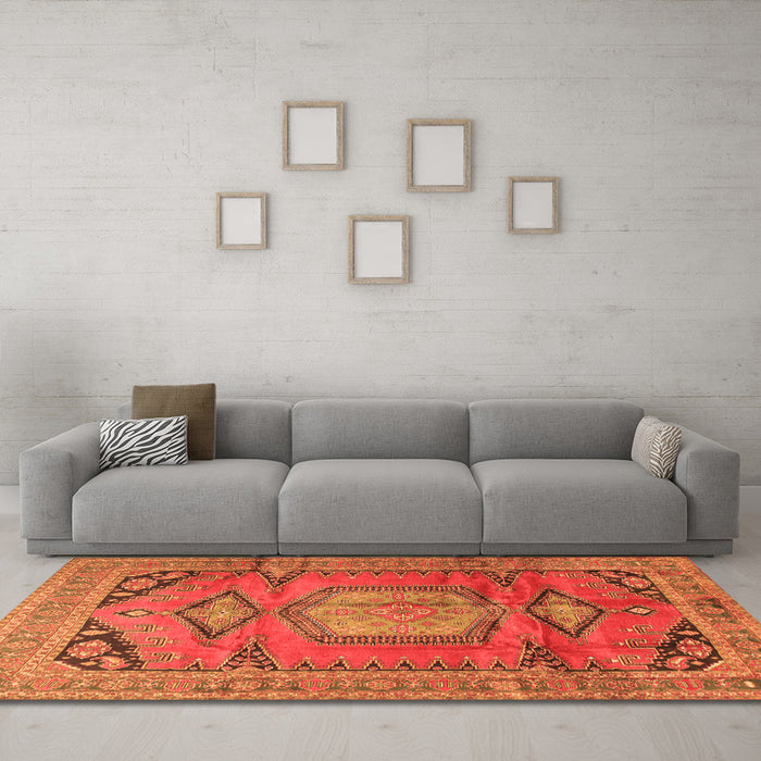 Machine Washable Persian Orange Traditional Area Rugs in a Living Room, wshtr4007org