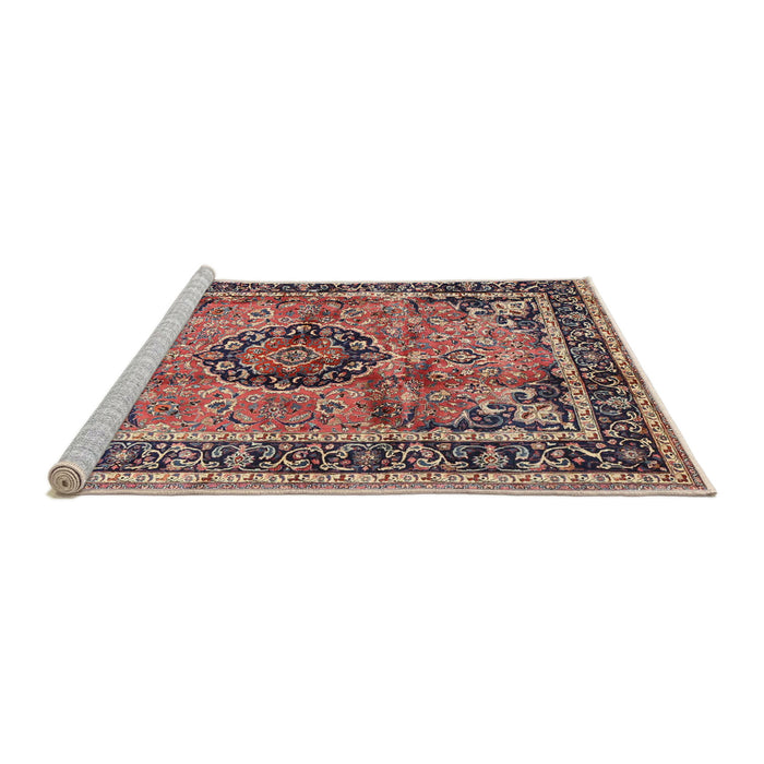 Sideview of Machine Washable Traditional Brown Red Rug, wshtr4008