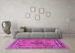 Machine Washable Medallion Pink Traditional Rug in a Living Room, wshtr4008pnk