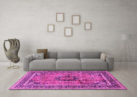 Machine Washable Medallion Pink Traditional Rug, wshtr4008pnk