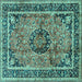 Square Machine Washable Medallion Turquoise Traditional Area Rugs, wshtr4008turq