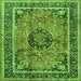 Round Machine Washable Medallion Green Traditional Area Rugs, wshtr4008grn