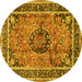 Round Machine Washable Medallion Yellow Traditional Rug, wshtr4008yw