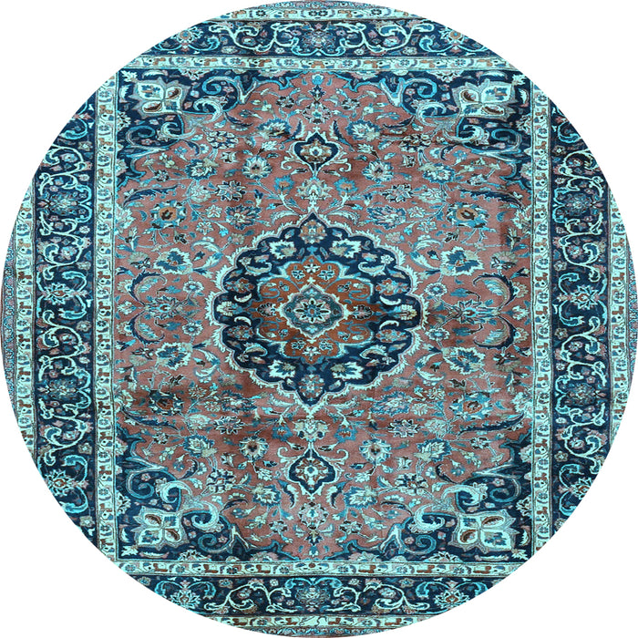 Round Medallion Light Blue Traditional Rug, tr4008lblu