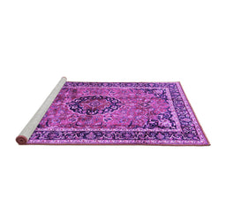 Sideview of Machine Washable Medallion Purple Traditional Area Rugs, wshtr4008pur