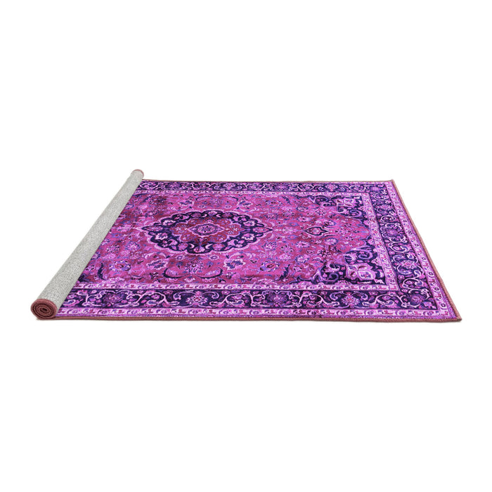 Sideview of Machine Washable Medallion Purple Traditional Area Rugs, wshtr4008pur