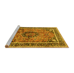 Sideview of Machine Washable Medallion Yellow Traditional Rug, wshtr4008yw