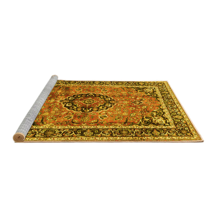 Sideview of Machine Washable Medallion Yellow Traditional Rug, wshtr4008yw