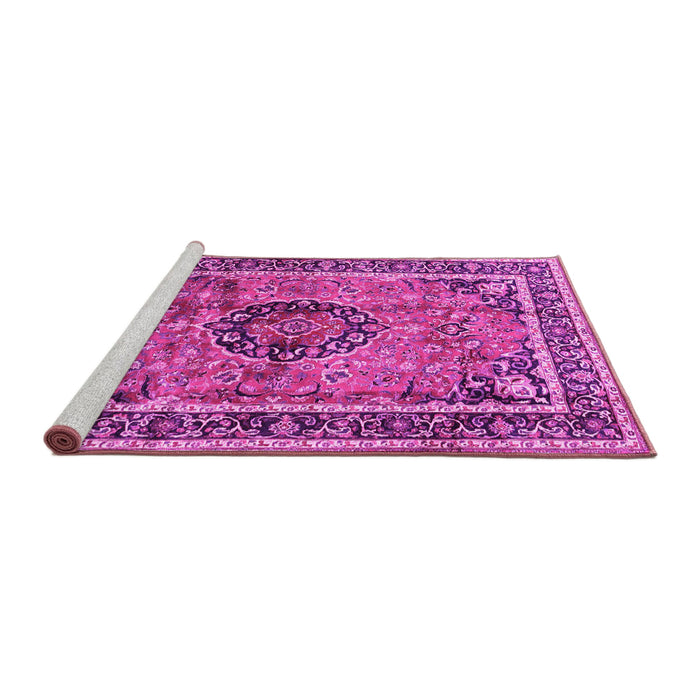 Sideview of Machine Washable Medallion Pink Traditional Rug, wshtr4008pnk